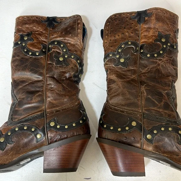 ARIAT ROGUE SKIPPY Brown Western Ostrich Cowboy Snip Toe Boot Size 9M Leather - Picture 13 of 15